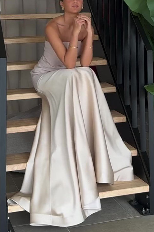 Luxe Satin Glow Strapless Maxi Gown