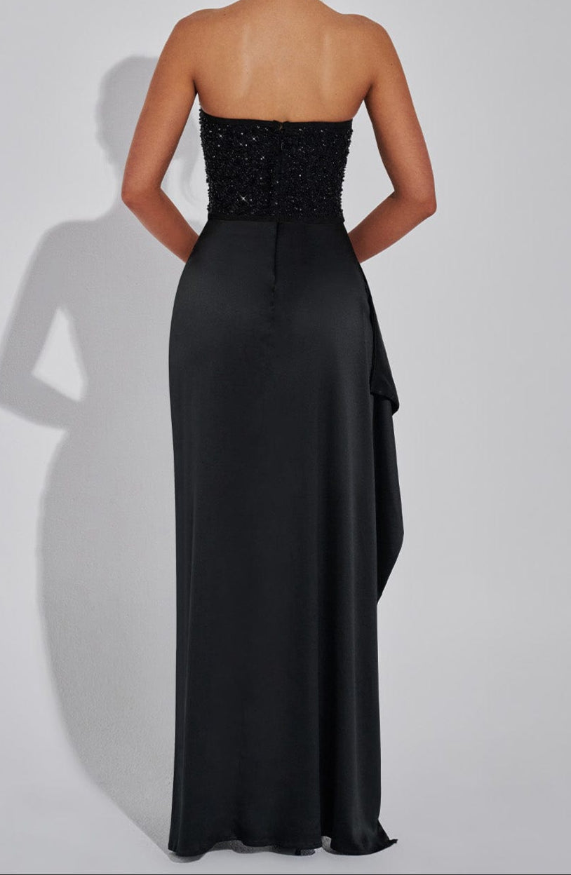Ismeria | Beaded Satin Corset Maxi Dress