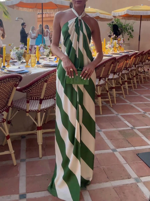 Verde Stripe Halter Maxi Dress